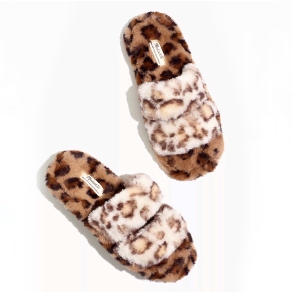 NWT/Box Madewell Two-Strap Leopard Spot Recycled Faux Fur Slippers - Size 8 - Picture 1 of 7